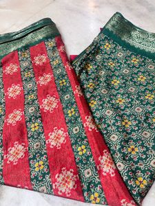 Elegant Green &amp; Red Saree