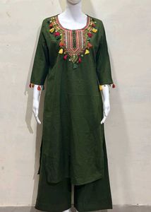 Olive Green Embroidered Kurta Set