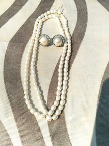 Vintage Pearl Necklace & Earring Set