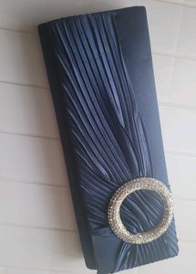 Party Navy Blue Clutch With Rhinestone Brooch