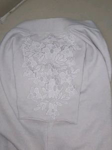 White Plain Embroidered Sleeved Top