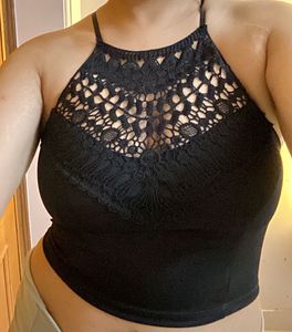 Black Lace Halter Tank Top