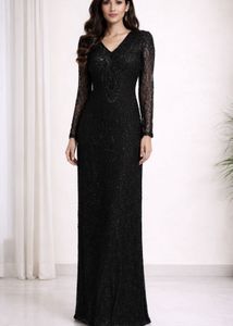 Elegant Beaded Black Maxi Dress