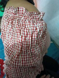 Red Gingham Off-Shoulder Top