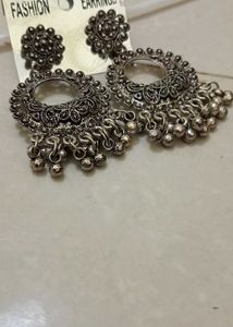 Silver Jhumka Earrings (Oxidised)