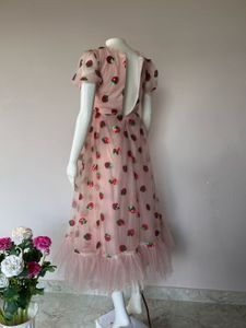 STRAWBERRY SEQUINED FLOWY TULLE DRESS