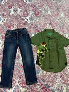Boys Outfit: Jeans & Green Button-Down Shirt