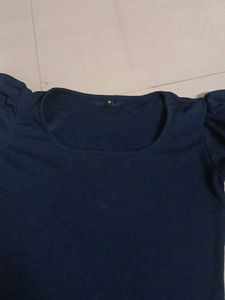 Navy Blue Puff Sleeve Top