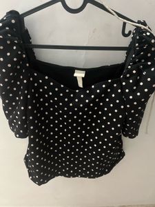 H&amp;M Polka Dot Deep Neck Beautiful Black Top
