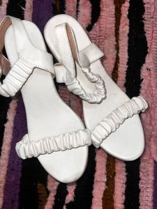 White Ruffle Detail Sandals