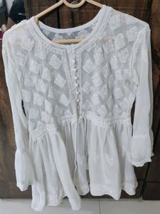 White Chikankari Short Kurti
