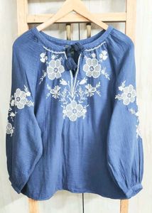 Embroidered light blue Blouse Size-44