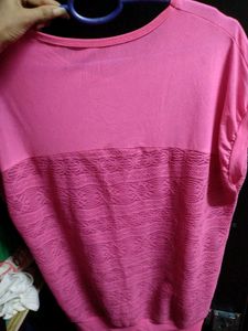 Pink Off-shoulder Printed Tee
