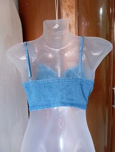 Denim Lace-Up Crop Top