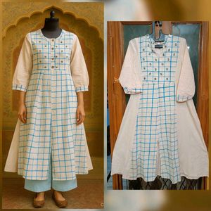 Checkered Button-Down Anarkali Pattern Kurti