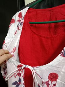 Floral Print Red &amp; White Tunic With Jacket