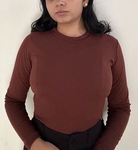 Brand New Brown Rib Full Sleeve Top