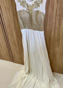 Elegant White &amp; Gold Maxi Dress