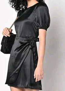 Black Satin Wrap Dress