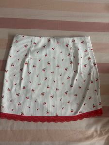 cherry printed lace slit skirt
