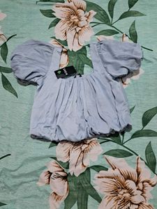 Shein square neck Chic Blue Puff Sleeve Top