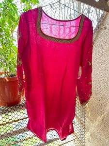 Pink Kurti with Gold Embroidery