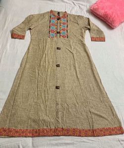 🆕Embroidery Pure Cotton Kurta (XXL)