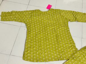 Olive Printed Cord Pujama Set