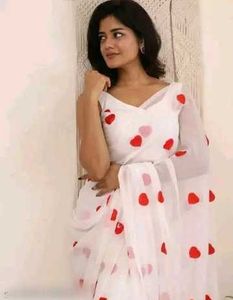 Elegant White &amp; Red Saree