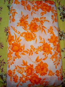 Orange Floral Print Soft Silk Saree