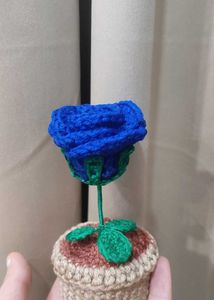 Crochet Blue Rose in Pot