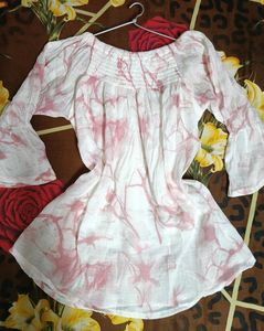 White Feather Print Off shoulder Top