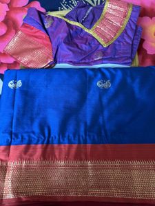 Royal Blue Red Saree