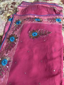 Pink Sari with Embellishments