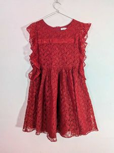 Red Lace Ruffle Dress