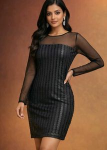 KAZO Women Black Mesh Bodycon Dress
