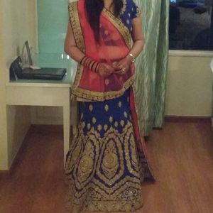 Blue &amp; Gold Lehenga Choli