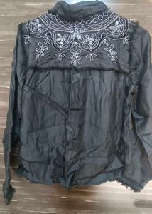 Embroidered Black Button-Down Shirt