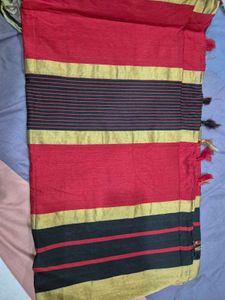 Red &amp; Black Striped Saree