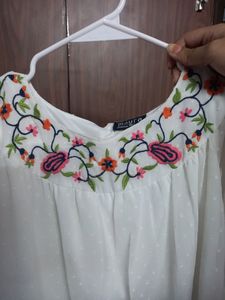 Floral Embroidered Boat Neck Top