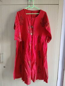 Red Floral Print KURTA AND PAJAMA SET