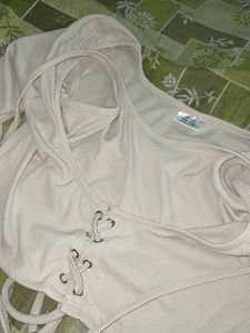 Ribbed Lace-Up Crop Top