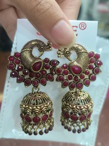 Antico Bollywood Style Maroon Jhumka Oxidised