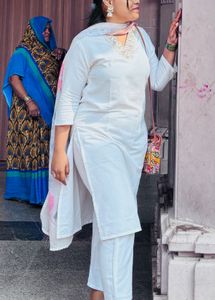 Elegant White Cotton Kurta Set
