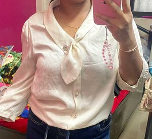 Elegant Ivory Tie-Neck Blouse