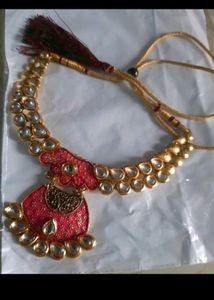 Pink &amp; Gold Kundan Jewelry Set