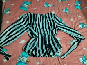 Striped Korean Blouson Top