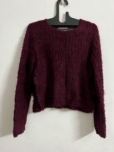 wine colored Fuzzy Knit Sweater