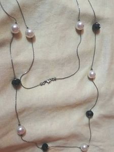 Pearl &amp; Black Bead Necklace