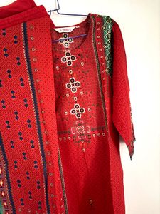 BIBA Red Printed Salwar Kameez Suit